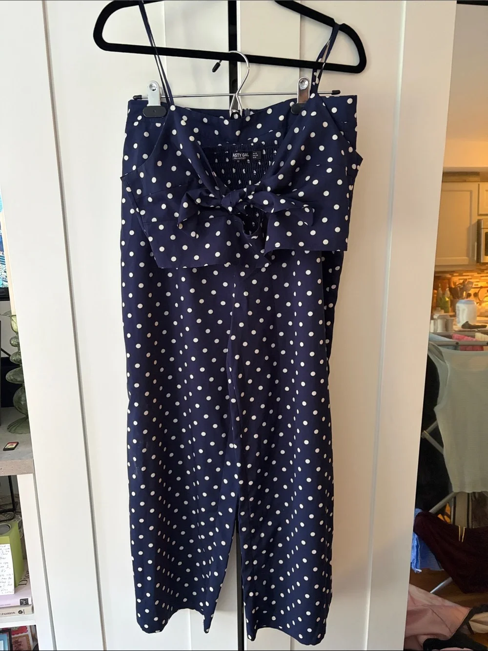 Nasty Gal Navy Polka Dot Tie-Front Strap Two Piece Set - Picture 1 of 3
